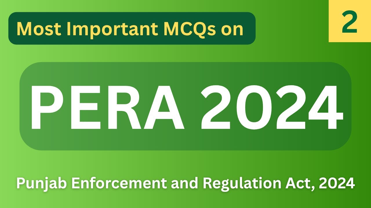 Most Important MCQs on Punjab Enforcement and Regulation Act 2024 | PERA Jobs 2025 | SDEO | Part 2