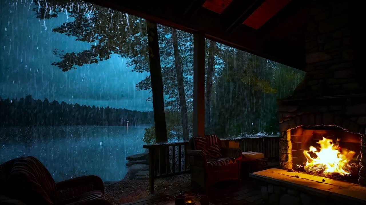 Rain & Fireplace Ambience for Sleep | Cozy Cabin Storm Sounds