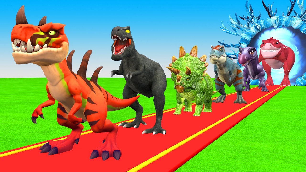 Paint Animals Dinosaur T Rex Herbivores and Carnivores Dinosaurs Fountain Crossing Animal Cartoon