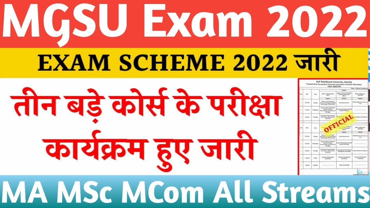 MGSU Exam 2022/MGSU Exam Time Table 2022/MGSU MA MSc MCom Time Table 2022/MGSU Time Table Download