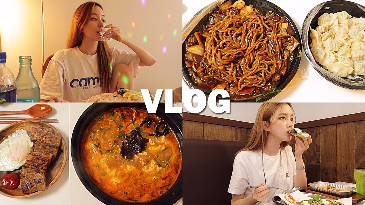 [자취생브이로그] 하늘은 높고 집순이의 식욕은 폭발하는 일상 (쟁반짜장면/해물순두부/회/쉑쉑 수제버거/떡갈비/혼밥/고피자/매운파스타/야채곱창)