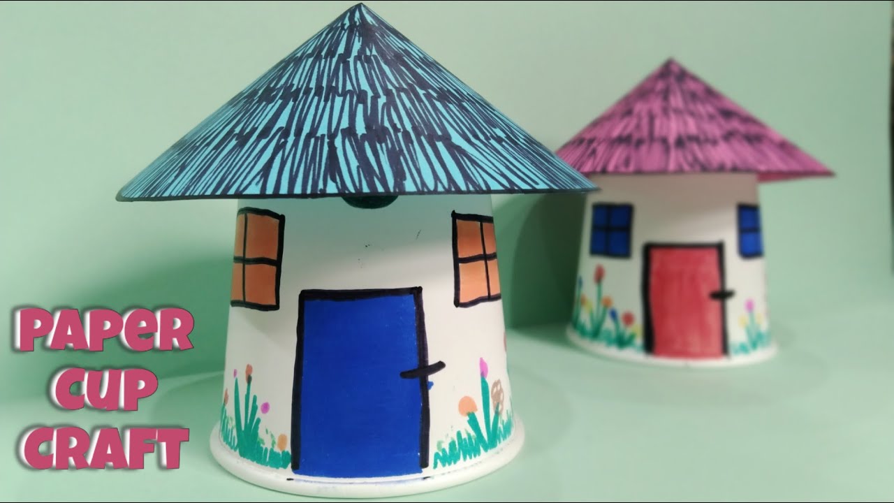Paper cup hut. Disposable cup craft. Miniature village hut. Step-by-step tutorial. Easy kids craft