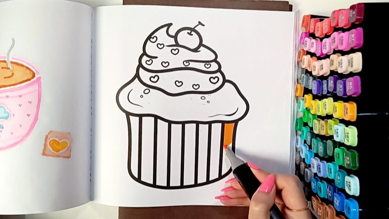 Cute Cupcake Coloring ASMR 🧁 | Relaxing Marker Sounds