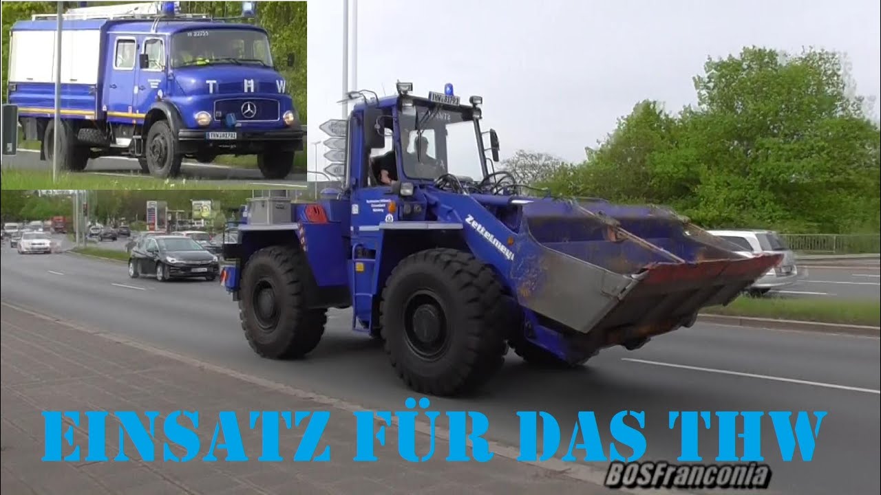 Radlader THW auf Einsatzfahrt mit Starktonhorn