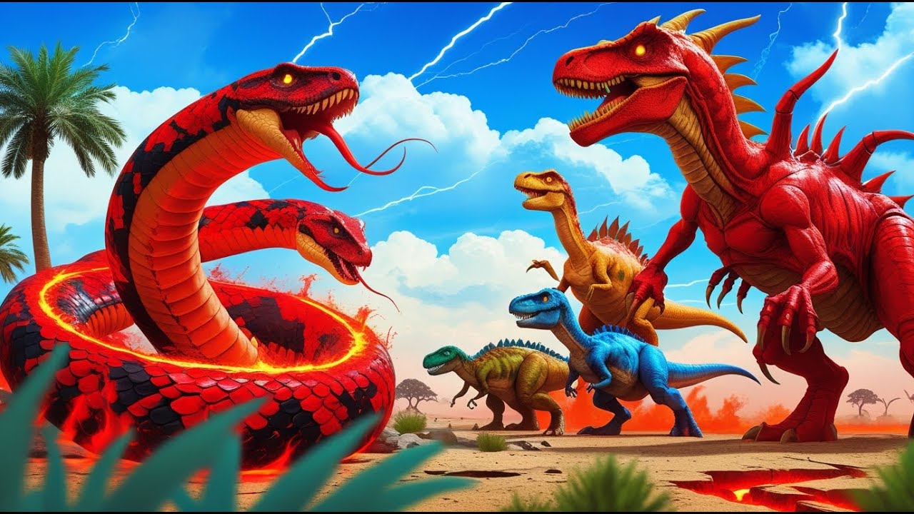 ALL Team Dinosaurs Battle 2X Head Snake  in Jurassic World |  T-Rex Jurassic World Evolution 3