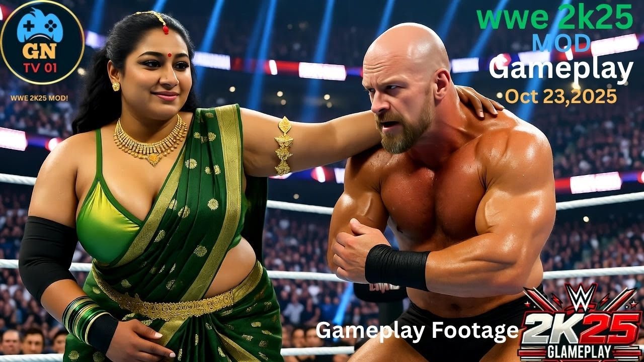 WWE 2K25 — «Ледяной камень Остин» против «Индийской дивы Радхики» | Геймплей межгендерного матча ...