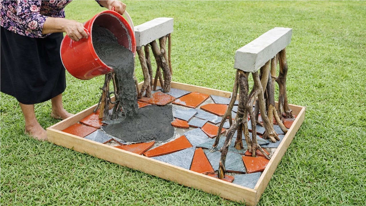 Amazing idea for recycling dry branches and tile/ AMAZING garden decorating ideas/ DIY Cement Table