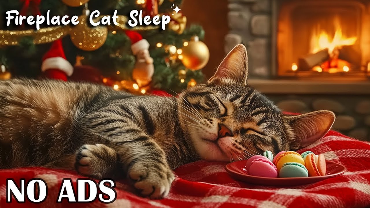 NO ADS – 12 Hours of Cat Music 🐱 Cozy Christmas Fireplace Ambience for Deep Sleep & Stress Relief