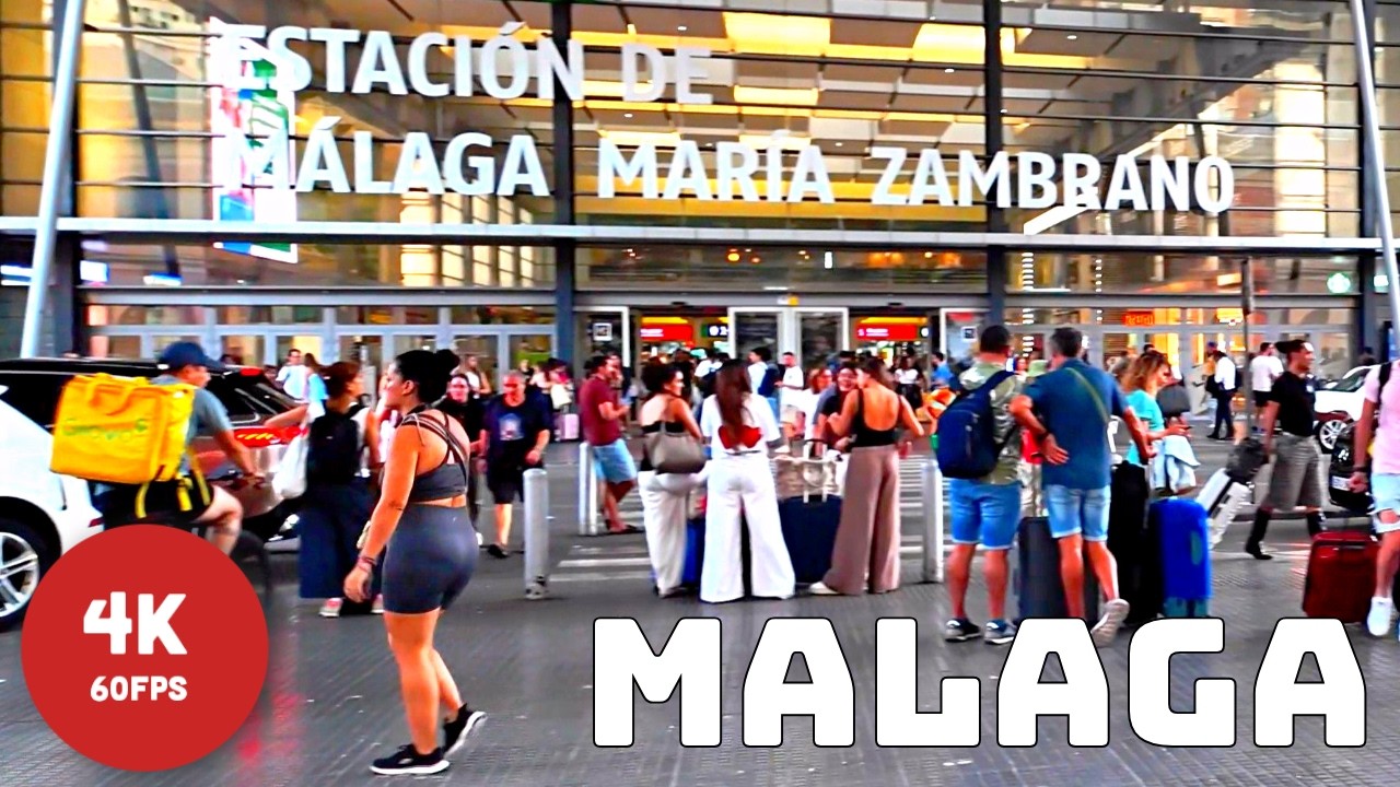 Malaga Walk - Bus & Train Station to City Center [Spain 4K]