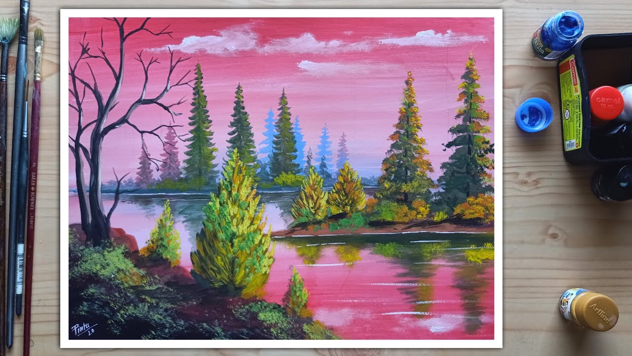 Red Sky | How to paint beautiful scenery with poster color
