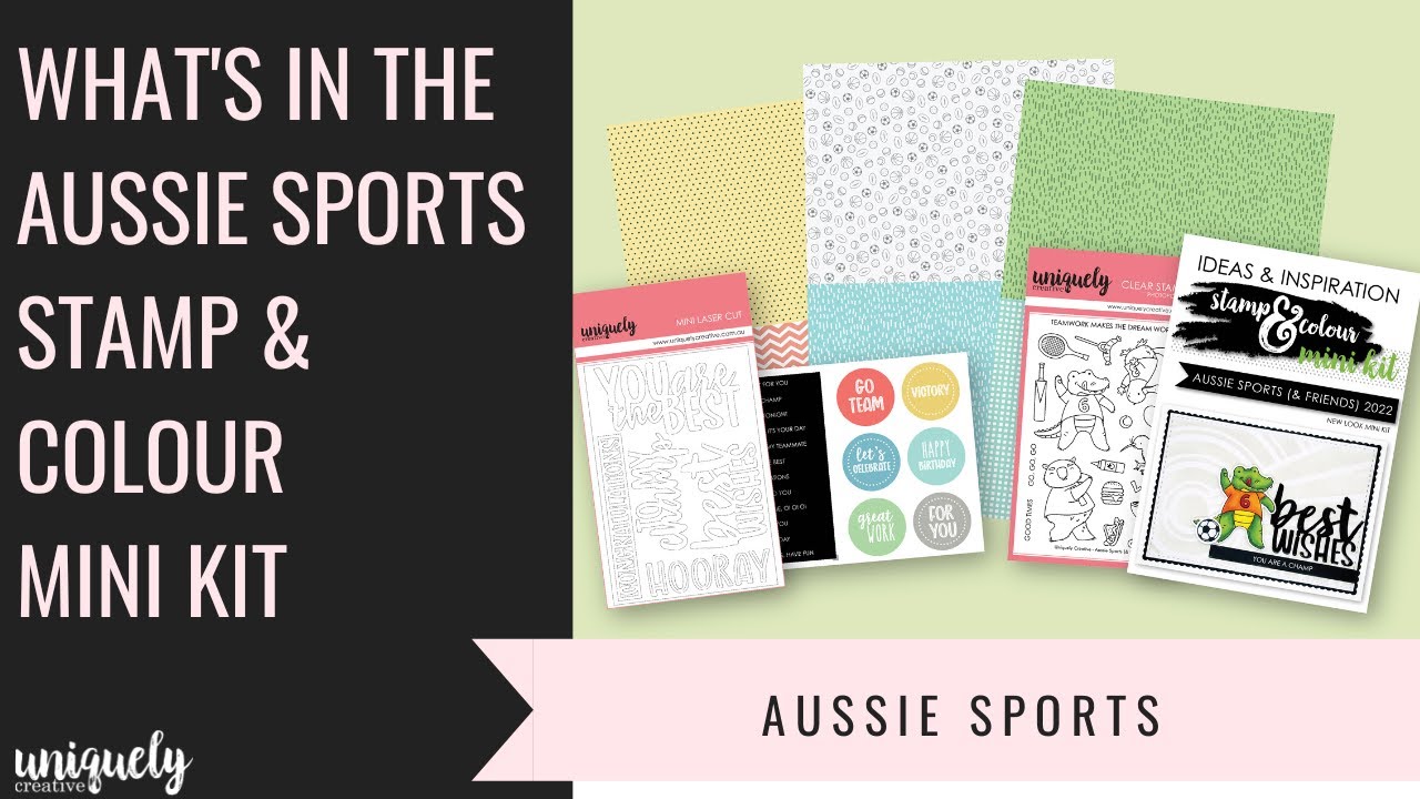 What's in the Aussie Sports & Friends Stamp & Colour Mini Kit?