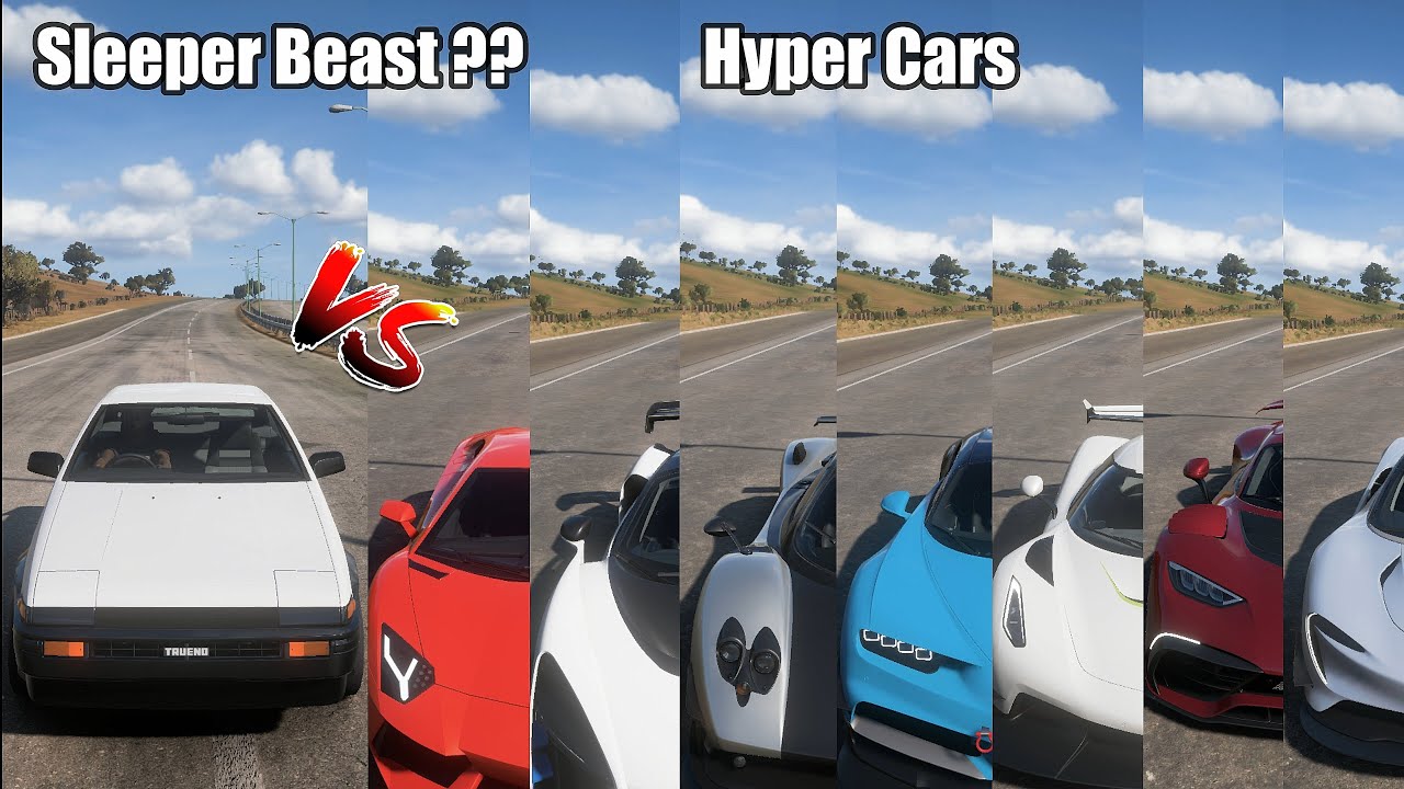 Forza Horizon 5 | Toyota Trueno The Ultimate Sleeper vs  Hypercars Drag Battle | Sleeper vs Hypercar