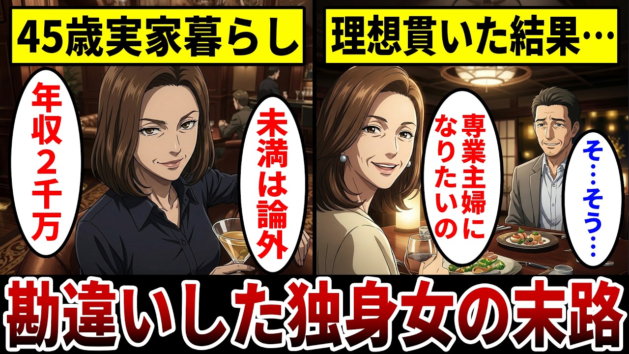 【漫画】元モデル女の勘違いし過ぎた悲惨な末路「年収2000万未満は論外！」実家依存で迎えた悲しすぎる独身の現実。