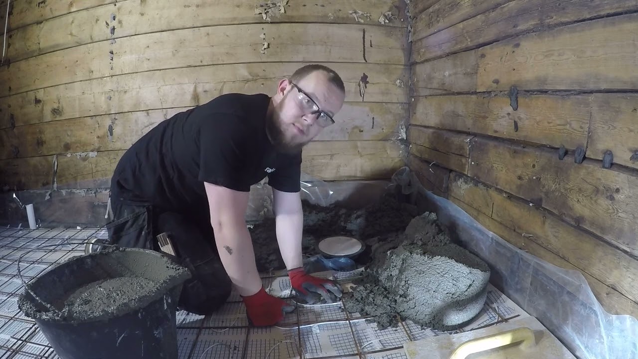 Lage baderom i gammelt hus - Støpe baderomsgulv oppå grus, isopor, plast, depron og varmekabler