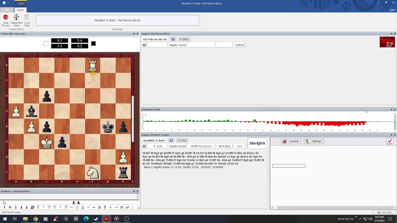 Fat Fritz RTX vs Stockfish 12 Bmi Blitz 1min/+2Sec 1-Round