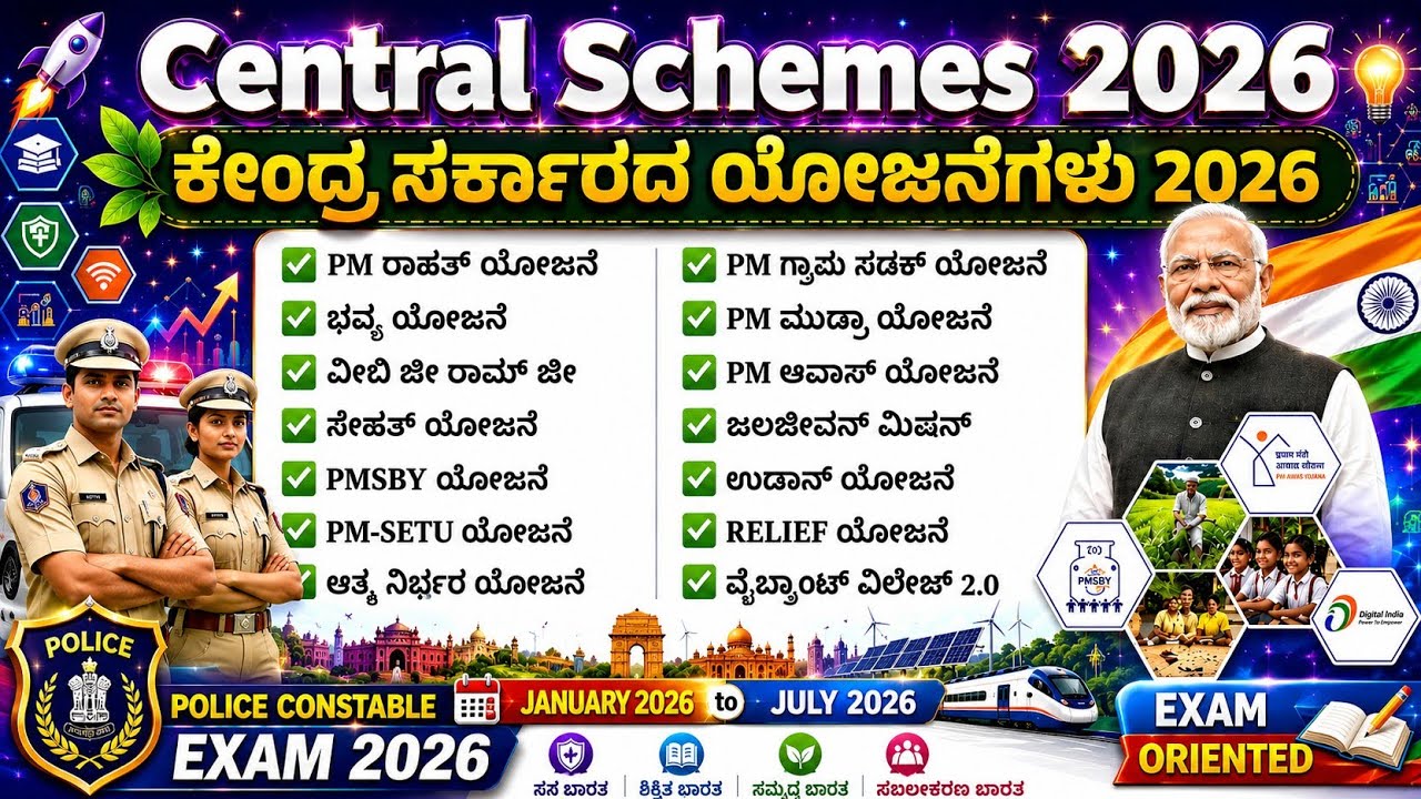Central schemes 2026|ಕೇಂದ್ರ ಸರ್ಕಾರದ ಯೋಜನೆಗಳು 2026|important schemes|current affairs