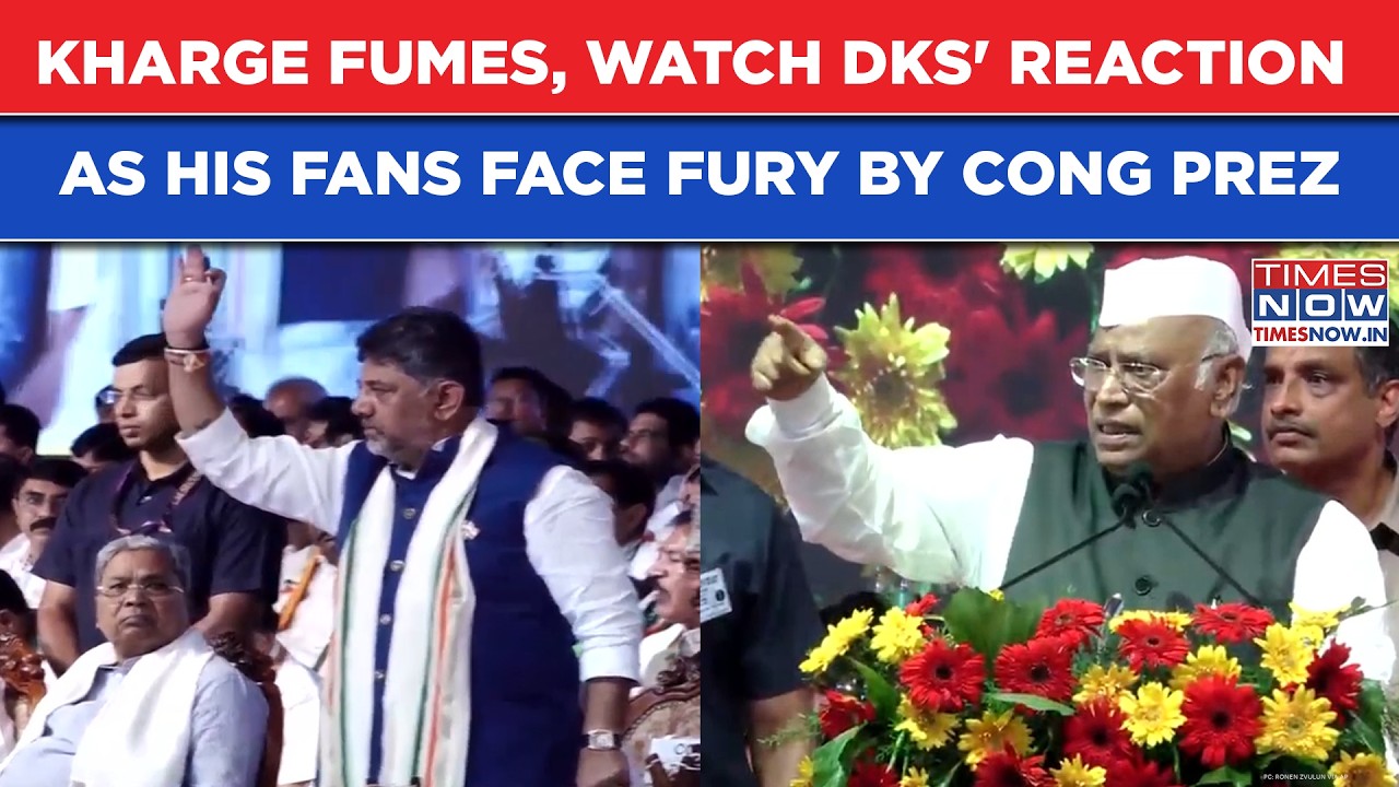 Kharge Breathes Fire, Watch DK Shivakumar's Reaction As His Fans Face Congress Prez' Wrath In Rally