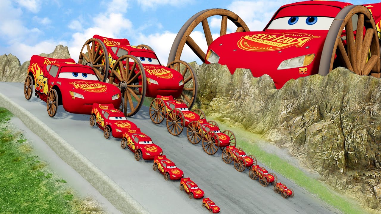 Big & Small McQueen Small Wooden Wheel vs Big & Small McQueen Big Wooden Wheel vs Hill  BeamNG.drive