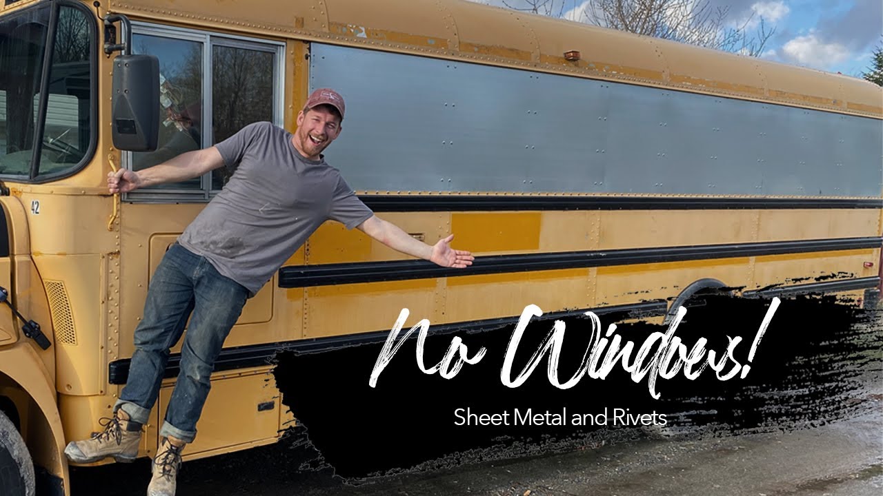 Sheet Metalling up the Windows | Skoolie Conversion Ep. 4 | Adam & Steph