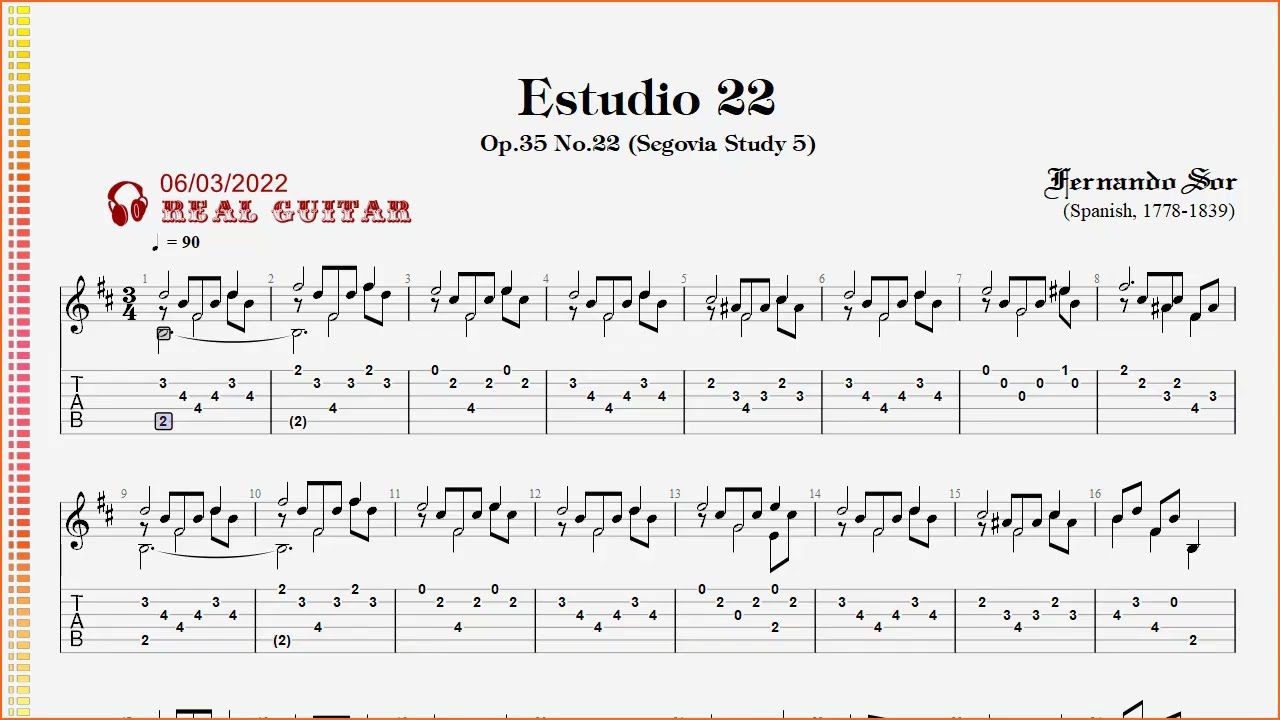 Sor, Op35 Study22 (with TAB), guitar