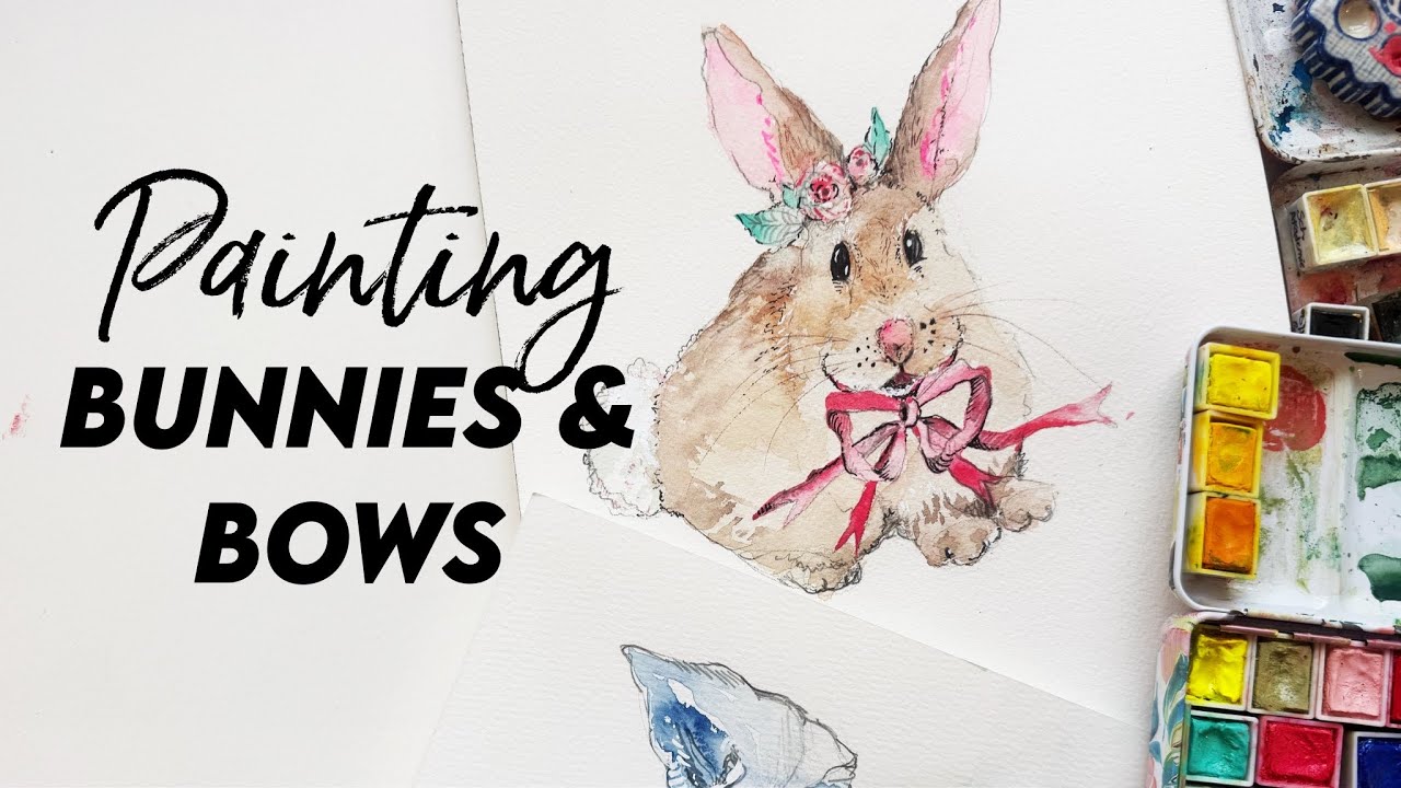 Watercolor Cute Bunnies, Bows & Ducks!