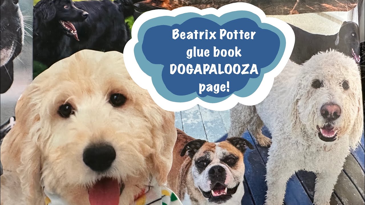 last two pages are a DOGAPALOOZA in the Beatrix Potter altered glue book #gluebook 🐶💕🐶