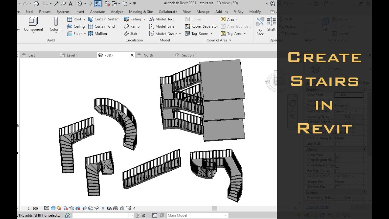 إنشاء وتعديل السلالم في الريفيت Revit Create Stairs