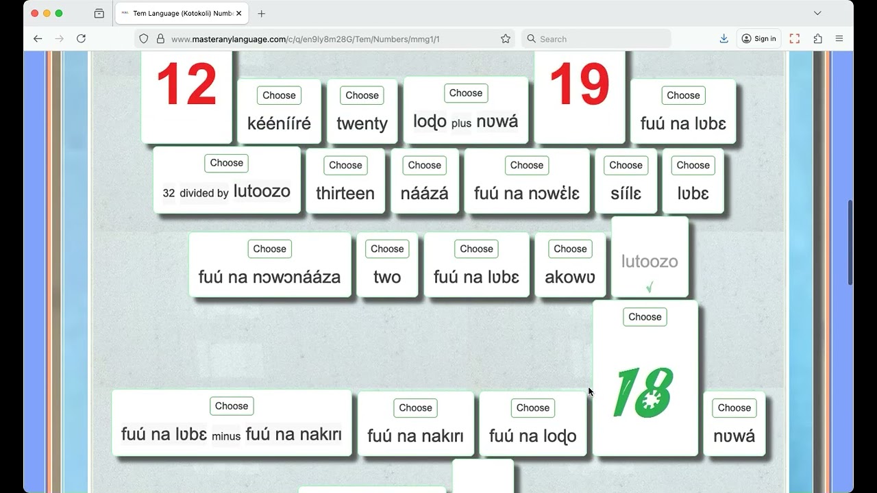 Tem Language (Kotokoli) Numbers Master Game