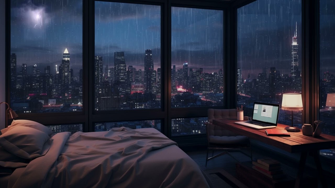Downtown Drizzle: Cozy Room Night Rain Sounds in the City | Tranquil Sleep Environment