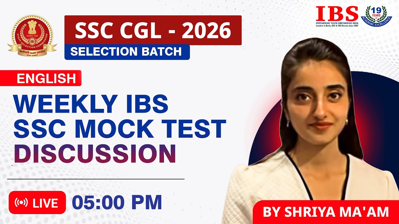 LIVE 05:00 PM || SSC CGL SELECTION BATCH 2026||WEEKLY MOCK TEST DISCUSSION ENGLISH || SHRIYA MA'AM