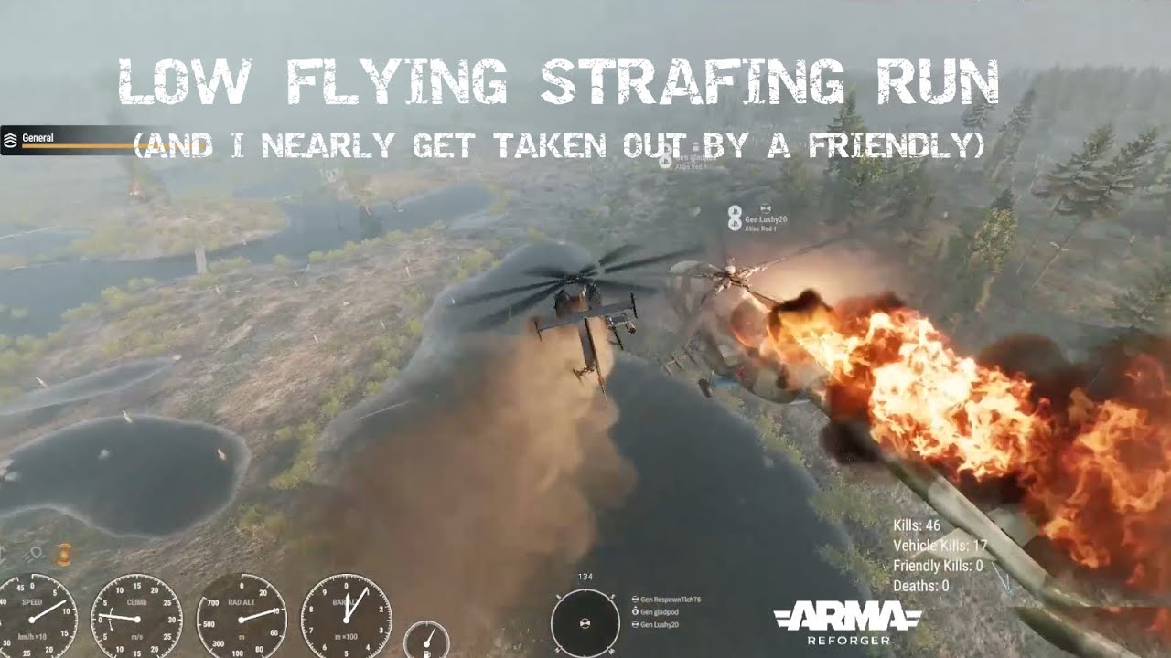 I GO ON A LOW FLYING STRAFING RUN IN ARMA REFORGER (and nearly get taken out by a burning heli)