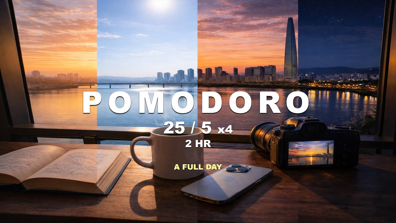 Pomodoro 25/5 | Seoul Han River View – Sunrise to Night Focus (2 Hours)