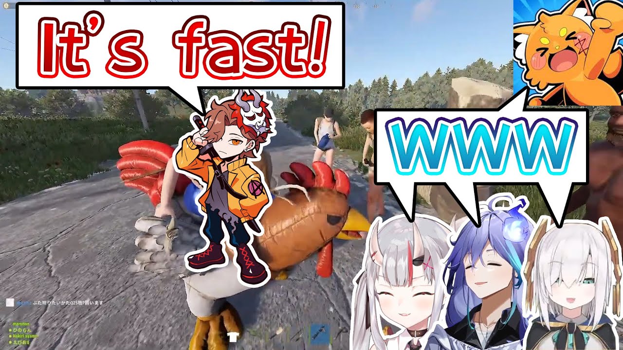【VCR RUST】Arisaka feels embarrassed after knowing the chicken is not fast【Ayame/Rio】【Eng/JP Sub】