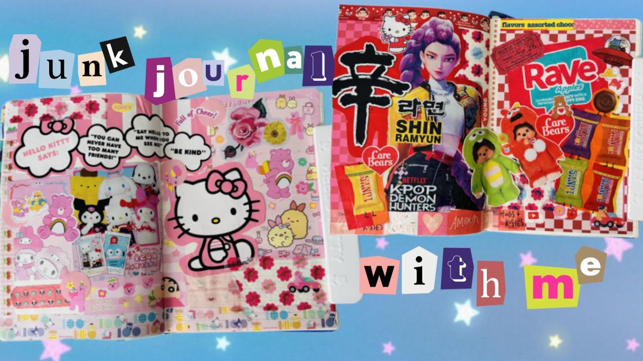 cute ASMR junk journal with me (no talking) // pink, red