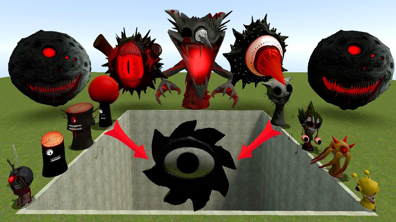 ALL Mr SUN PHASES VS FIRE Mr SUN SPRUNKI PHASE in GIANT HOLE - Garry's Mod