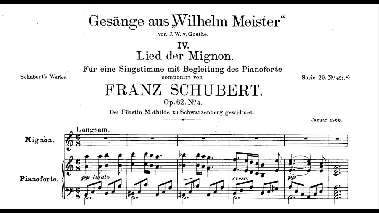 Lied der Mignon (F. Schubert) - G MINOR Piano Accompaniment  (Score is in A Minor)