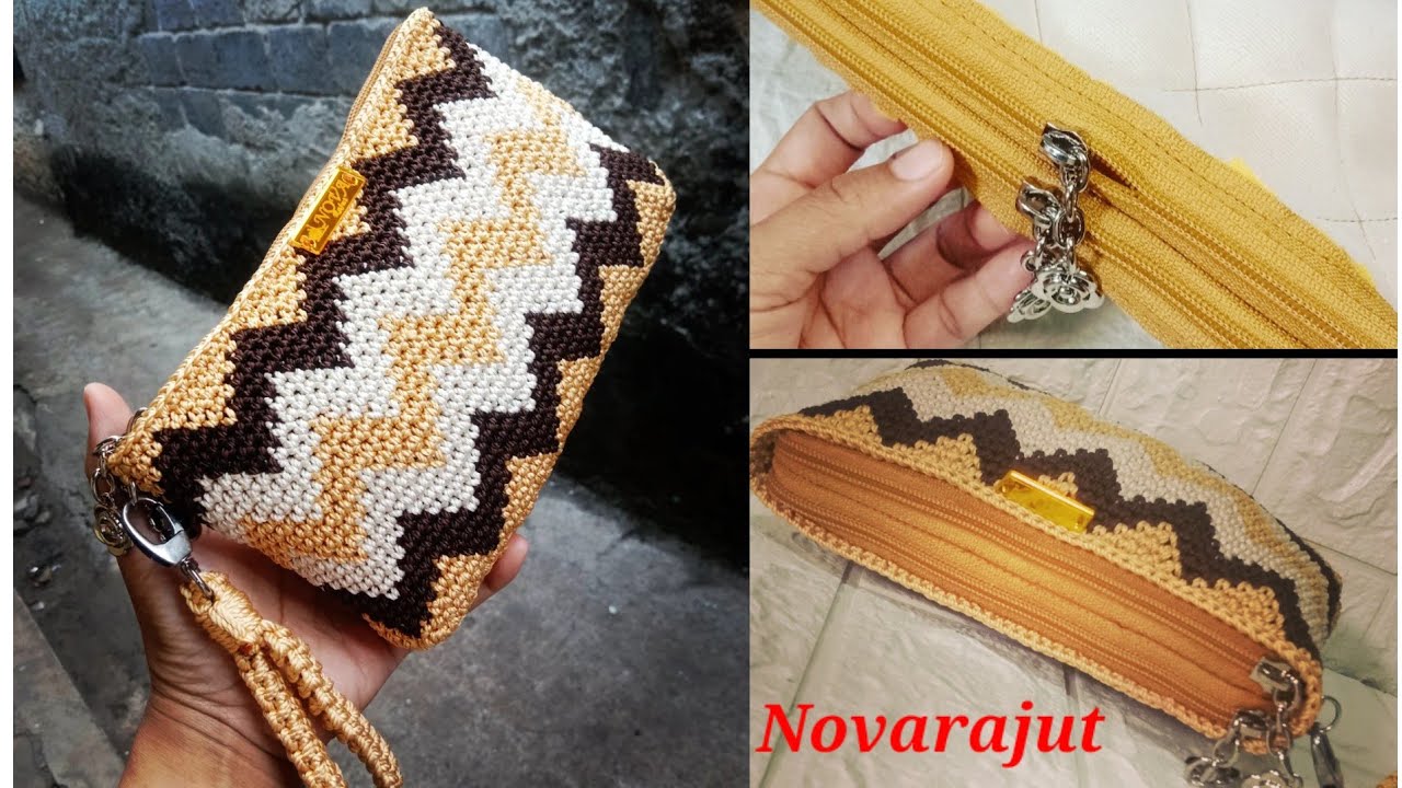 tutorial membuat iner tas atau dompet dua ruang  rajut sangat mudah