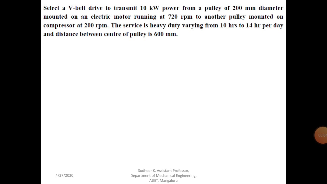 Module_2 Design of Belt Drives_Class_10(Problems on V-BELT)