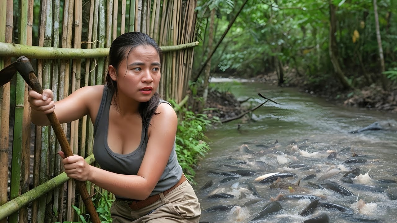 100 Days of Survival: Stream Fish Hunting, Bamboo Tubes & Wild Boar Traps – Ultimate Wild Skills