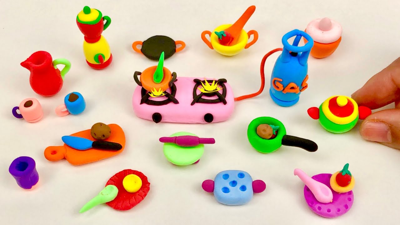 Amazing technique make kitchen set with air dry clay | Miniature clay kitchen set| Primitive kitchen