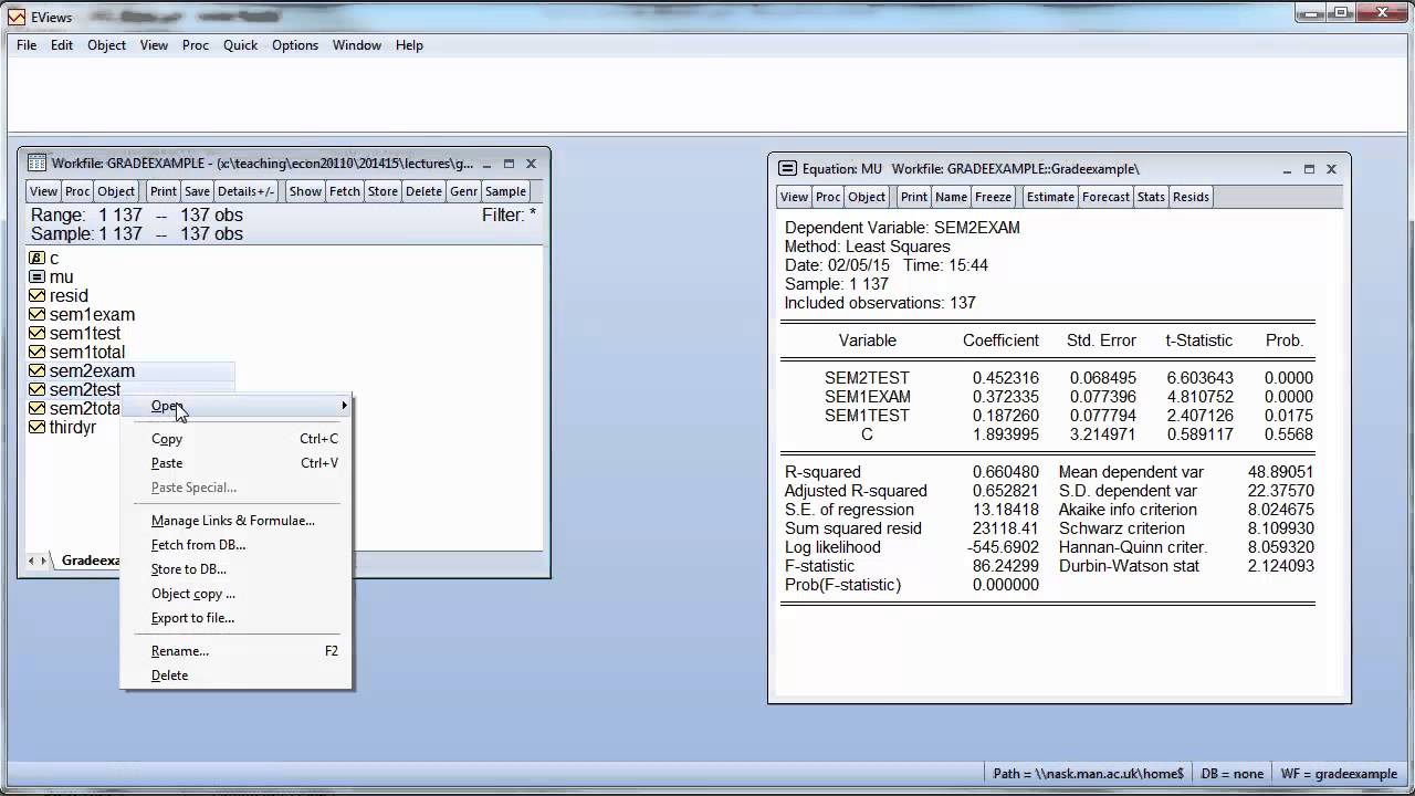 Auxiliary regressions in EVIEWS