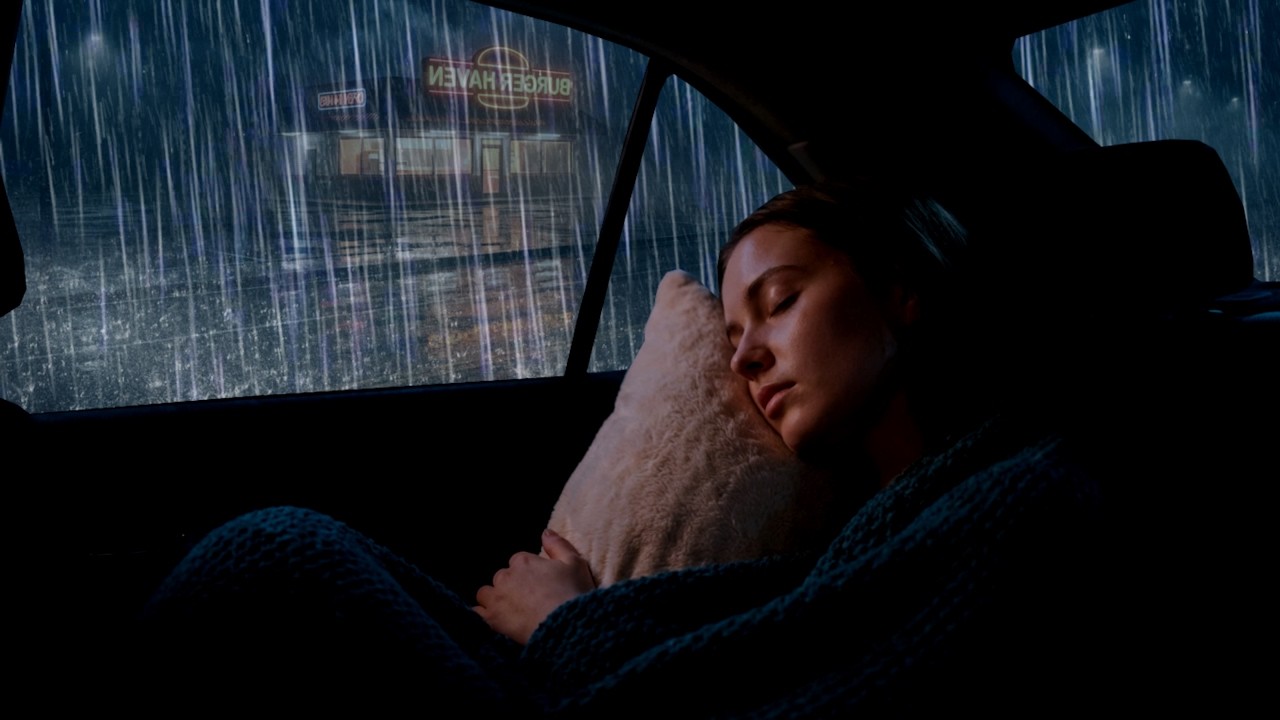 Night Rain in Car to Help Insomnia Sufferers – Rainstorm & Very Huge Thunder | Sleep Atmosphere