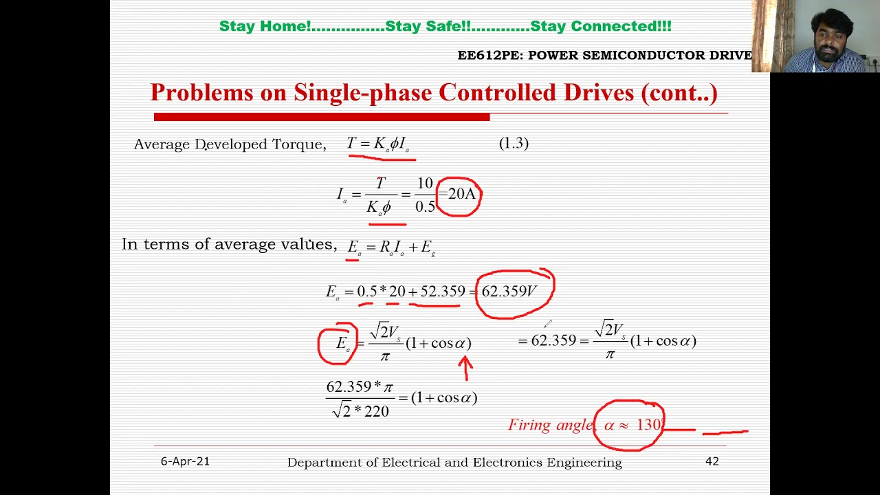 Problems on DC motor drives connected from single-phase controlled converter