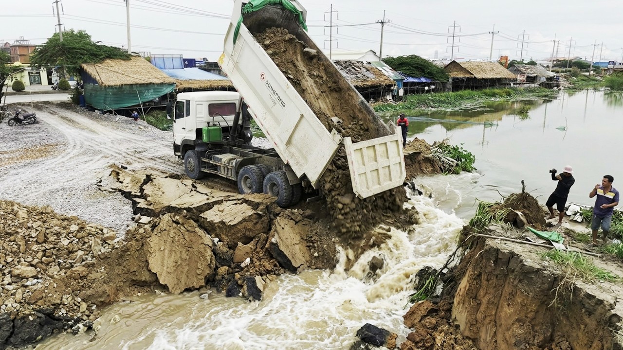 Incredible Land Filling Up Process Bulldozer SHANTUI and DONGFENG Dump Truck Delivery