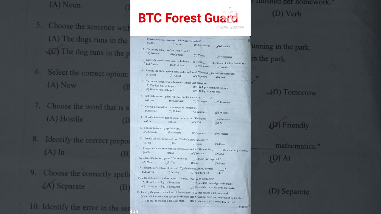 BTC Forest Guard written Exam answer keys 🌹🌹🥰