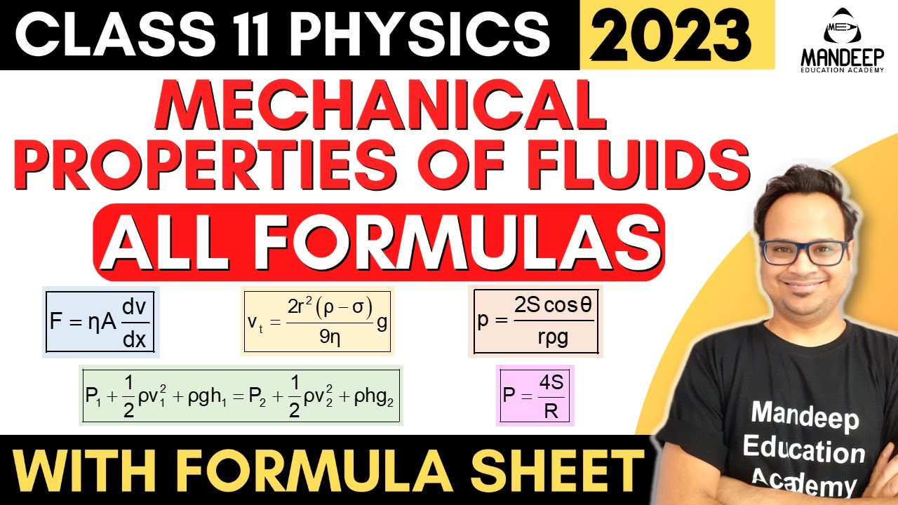 Mechanical Properties of Fluids all Formulas | Class 11 Physics Chapter 10 Formula Sheet | CBSE