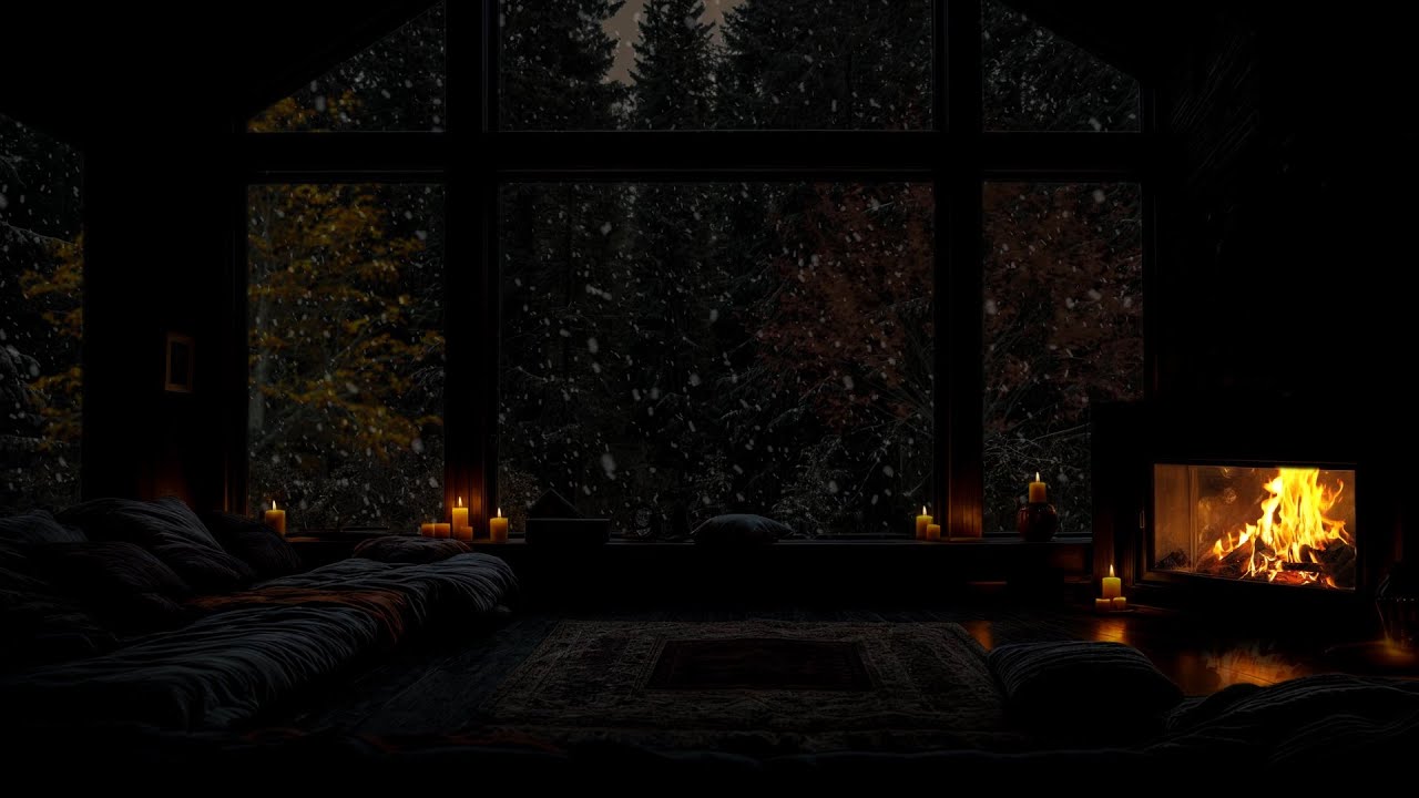 No Ads- Candlelit Winter Retreat 🔥❄️ | Gentle Snowfall & Crackling Fire for Deep Relaxation