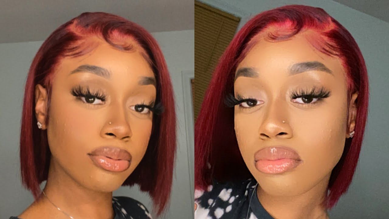 Burgundy bob wig install 🍒