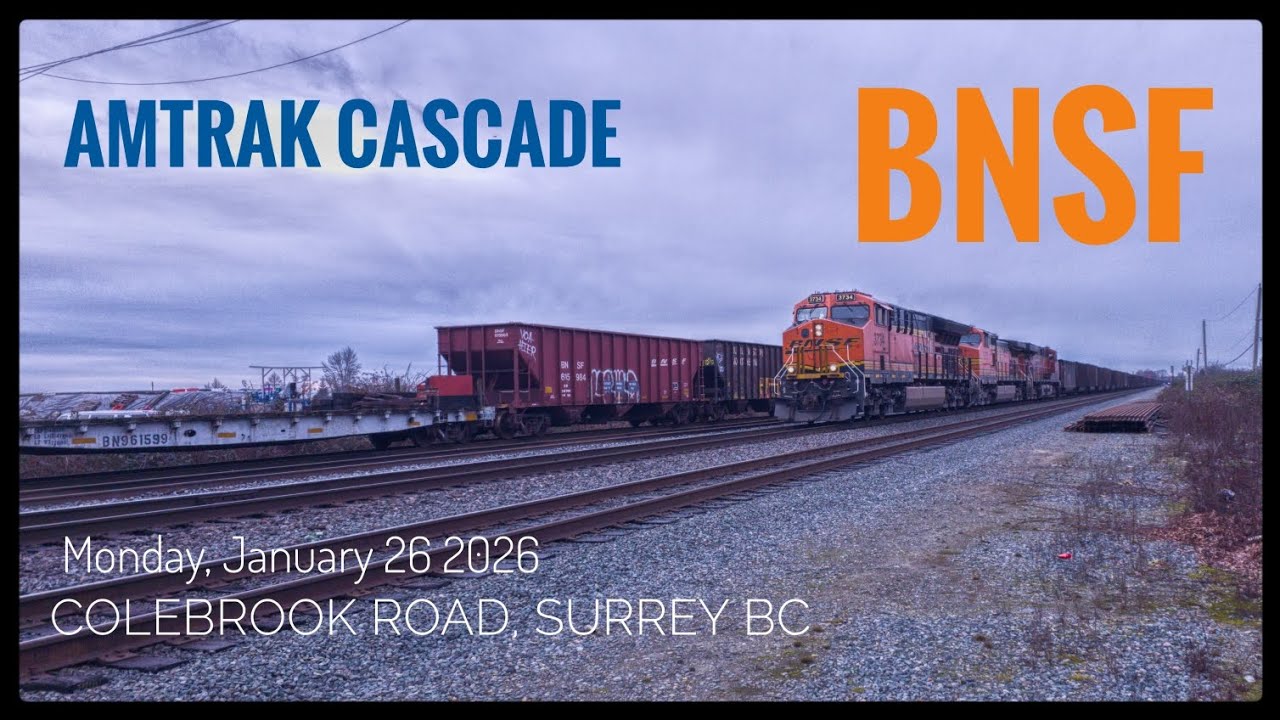 Northbound Amtrak Cascade and Southbound BNSF Emtpy Coal Train at Colebrook Road, Surrey BC!