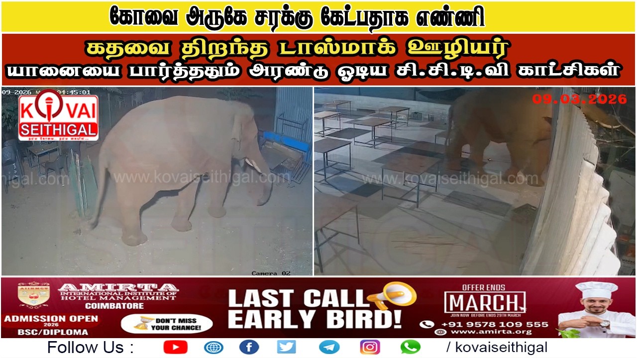 கோவை அருகே டாஸ்மாக் கடைக்குள் புகுந்த காட்டுயானை | கதவு திறந்த ஊழியர் அதிர்ச்சி | CCTV காட்சிகள்..